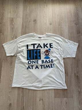 Vintage 90s Fruit of the Loom Best I Take Life One Base at a Time Baseball Graph